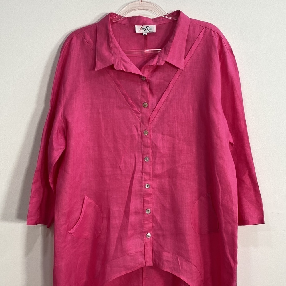 Lisa Renee Ramie Button Down Top Lagenlook Women's XL - Picture 3 of 11